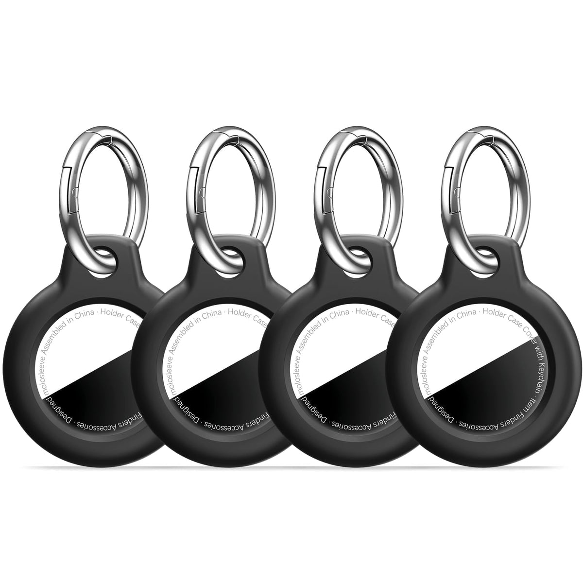 MOLOSLEEVE 1|2|4 Pack Case for AirTag 2nd Gen (2026) & 1st Gen, Shockproof Holder Anti-Scratch Protective Cover for Air Tags, Men's Women's Keyrings & Keychains for Keys, Luggage, Bags, Black Jansha Store
