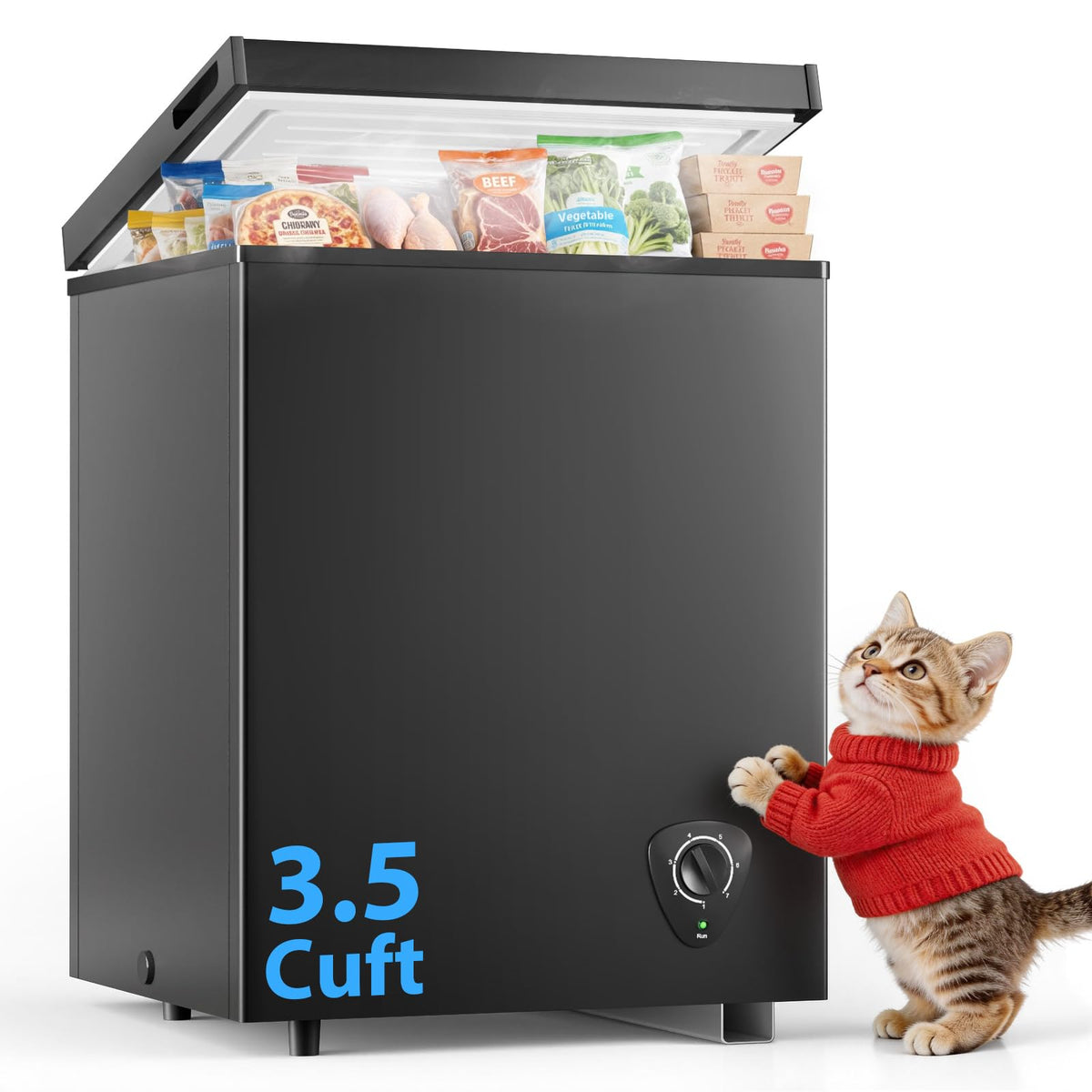 3.5 Cu.Ft Small Chest Freezer, Mini Deep Freezer with Removable Basket, Adjustable Temperature, Free Standing Top Open Door Energy Efficient Compact Freezer for Apartment, Home, Office, Garager，Gray Jansha Store