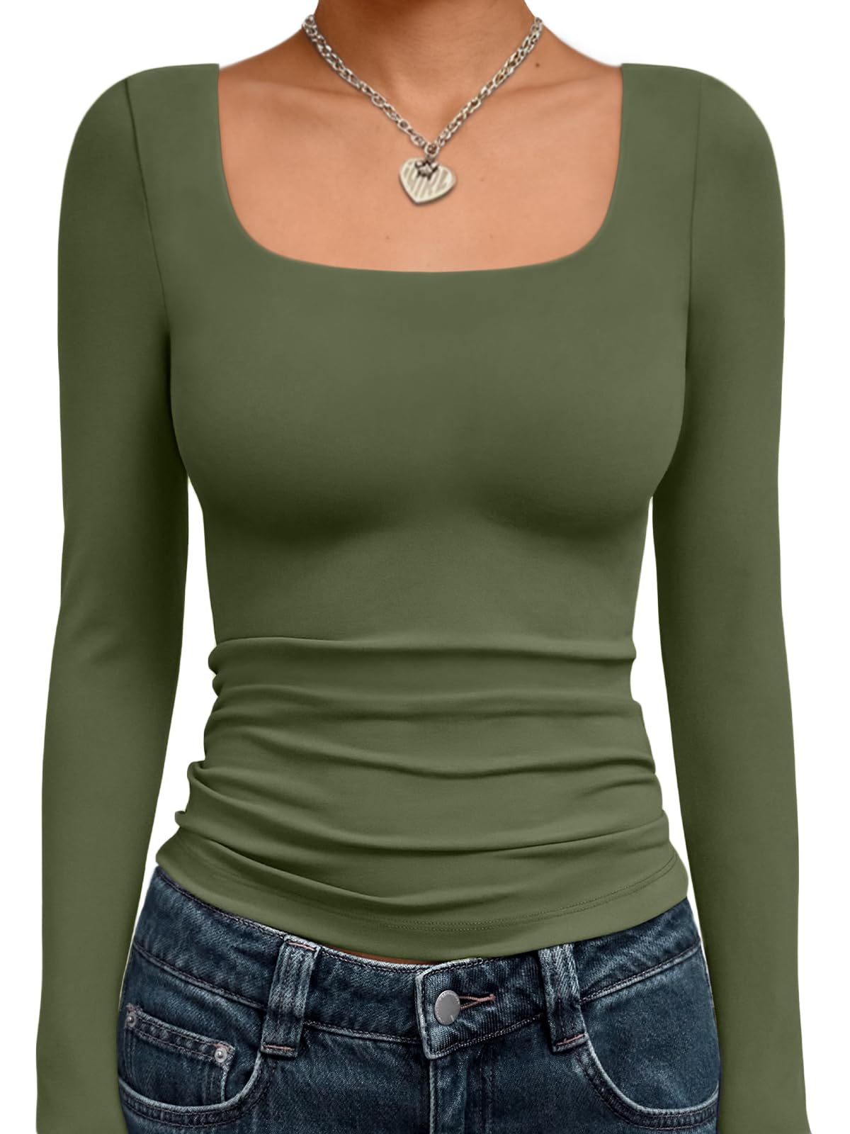Trendy Queen Womens Square Neck Long Sleeve Shirts Double Lined Fall Tops Jansha Store
