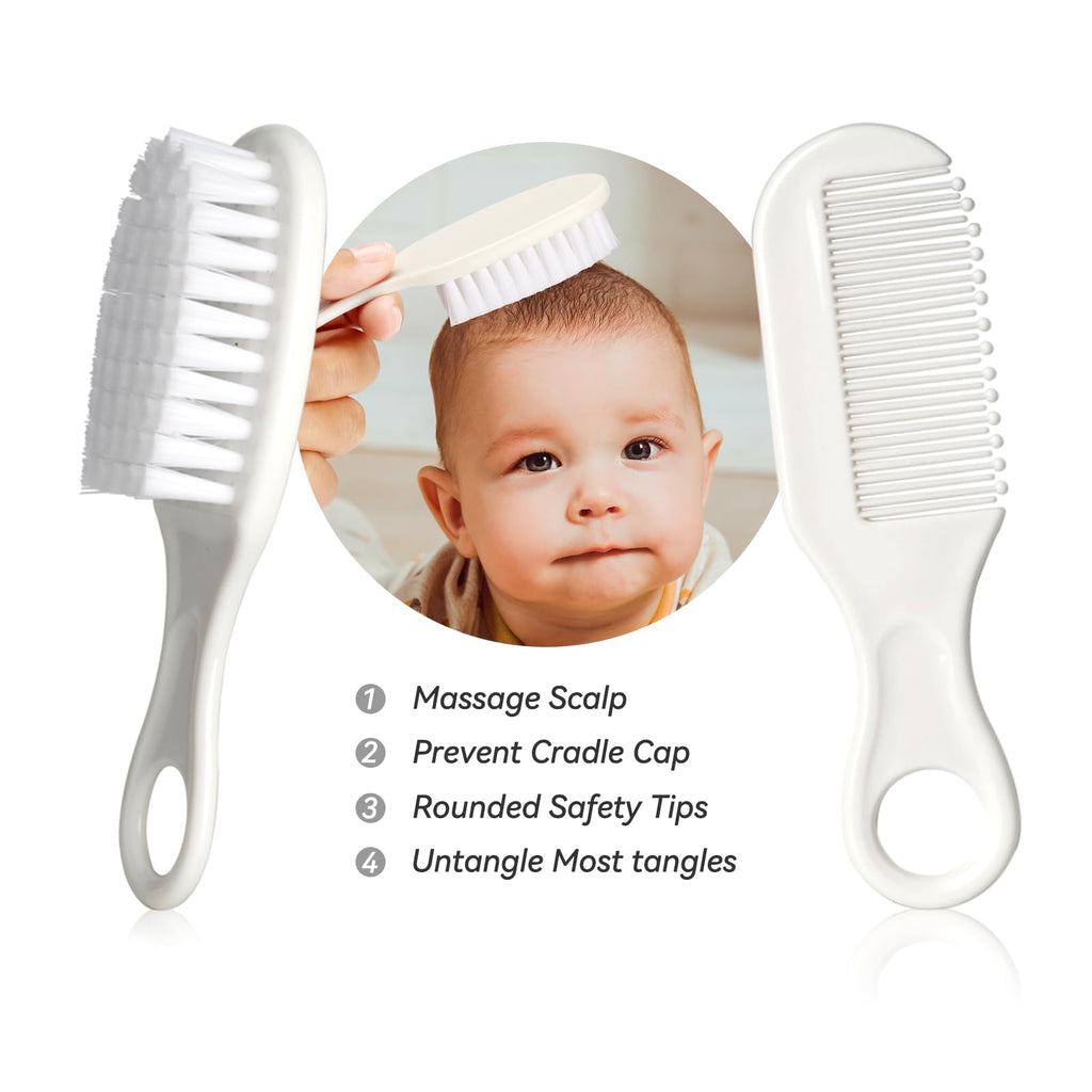 Baby Grooming Kit, Infant Safety Care Set with Hair Brush Comb Nail Clipper Nasal Aspirator,Baby Essentials Kit for Newborn Girls Boys (Grey White) Jansha Store