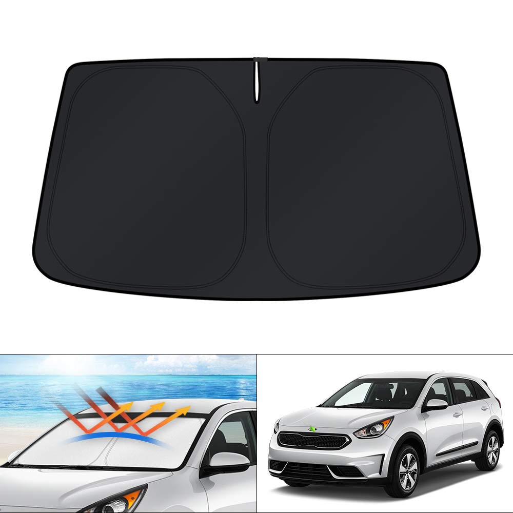 KUST Windshield Sun Shade for 2017-2026 Tesla Model Y/Model 3 Sunshade Accessories (Fit 2025-2026 Model Y Juniper / 2024 Model 3 Highland) Upgraded Foldable Sunshade, Blocks UV Rays Keep Car Cool Jansha Store
