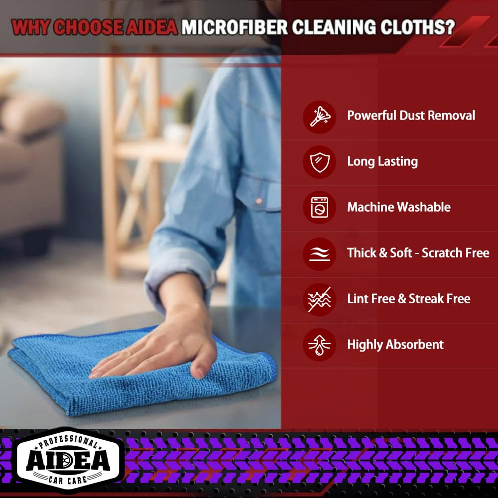 AIDEA Microfiber Cleaning Cloth-50PK, Microfiber Towels for Cars, 12"×12" Jansha Store