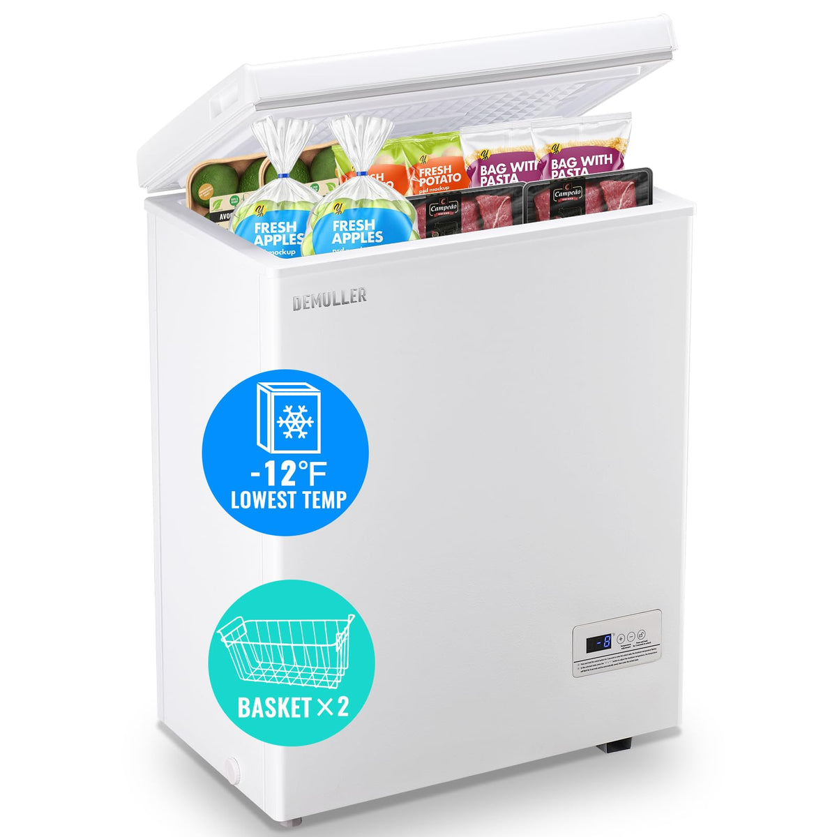 DEMULLER Chest Freezer 4.0 CU. FT Ultra-low Temperature Deep Freezers (Down to -12 ℉) with TWO Removable Baskets Accurate Display of Cabinet Temp Freestanding Black Jansha Store