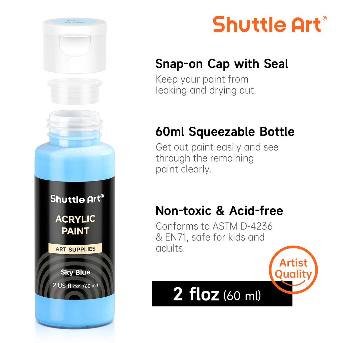 Shuttle Art Acrylic Paint, 36 Colors Acrylic Paint Set with Brushes & Palette, 2oz/60ml Bottles, Rich Pigments Non-toxic for Artists Kids & Adults, Painting on Canvas Rocks Ceramic Wood Jansha Store