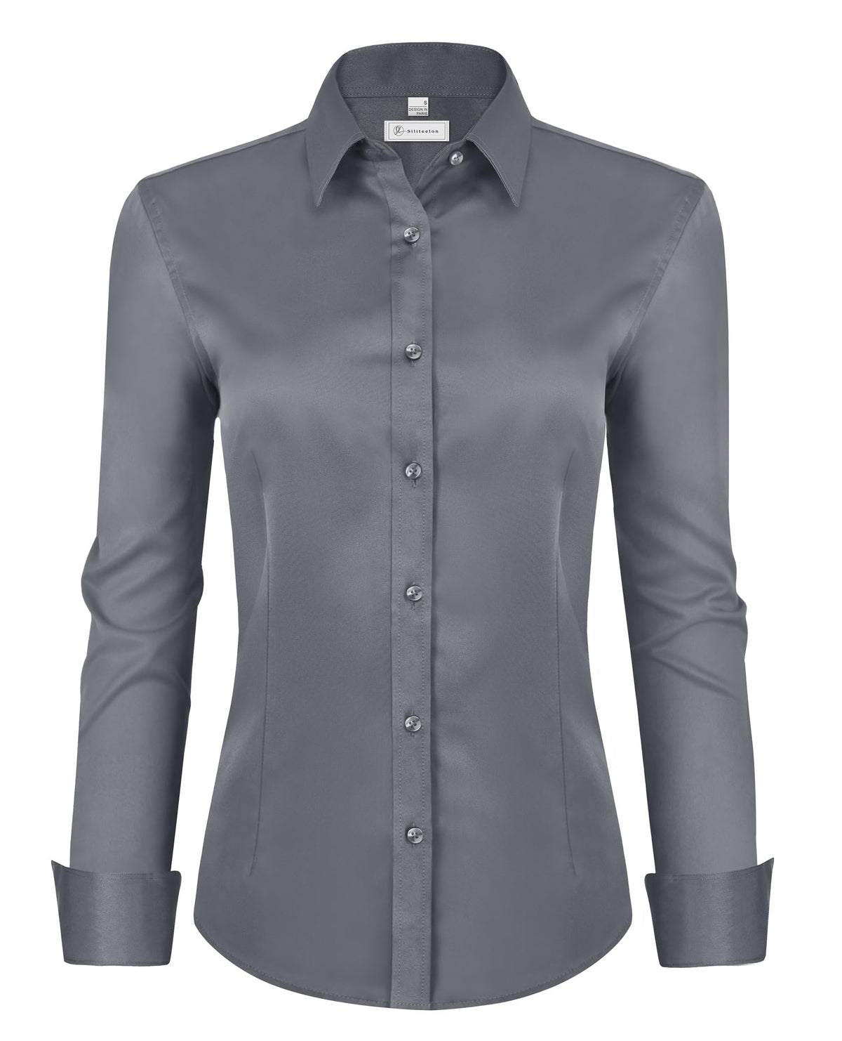 siliteelon Womens Classic-Fit Dress Shirts Long Sleeve Button Down Wrinkle-Free Stretch Solid Casual Work Office Blouse Top Jansha Store