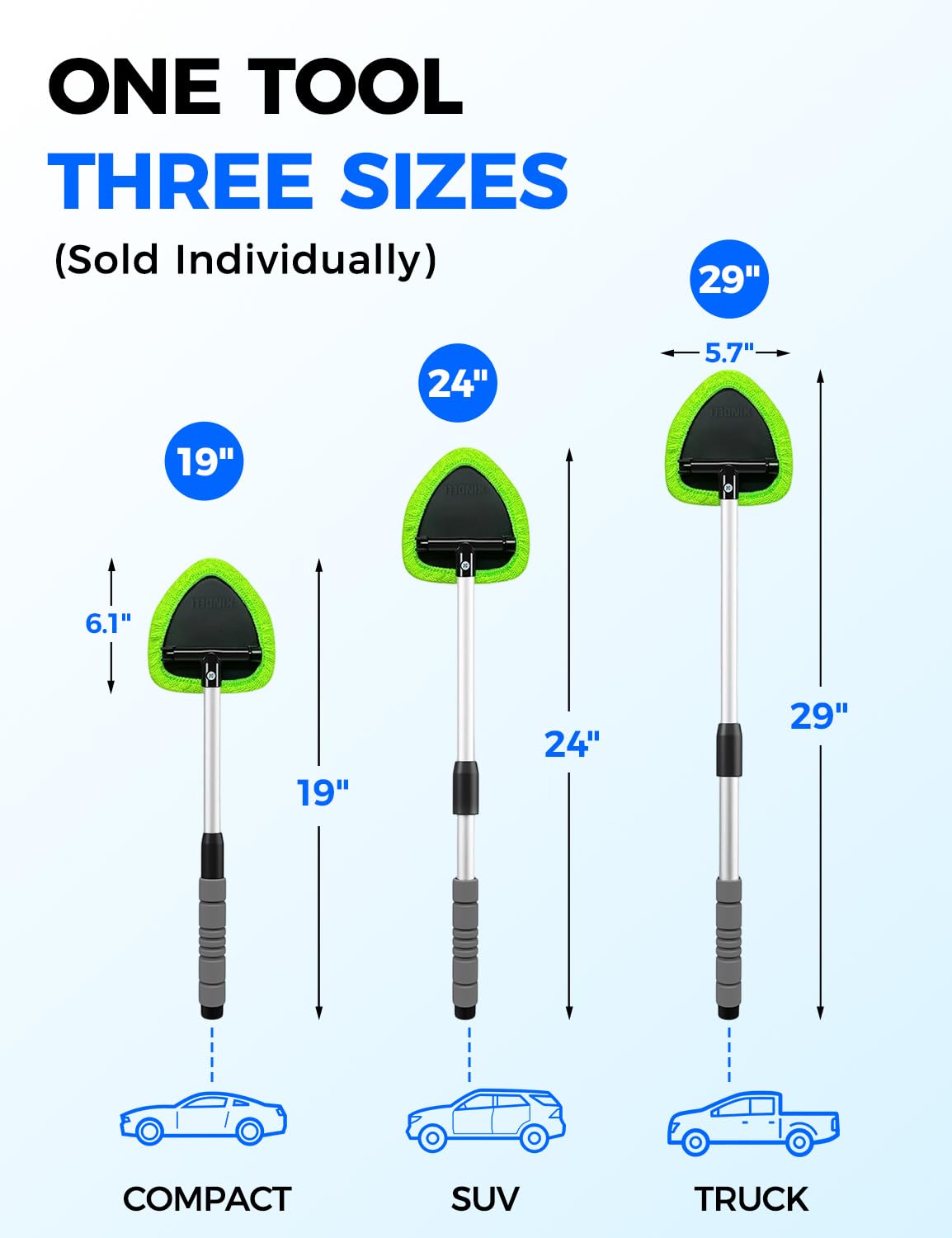 XINDELL Interior Windshield Cleaner Tool – Car Interior Window Cleaning Kit with Extendable Handle & 4 Microfiber Pads, Auto Wiper Inside Compact Windshield Brush for Car & Home Windows Jansha Store