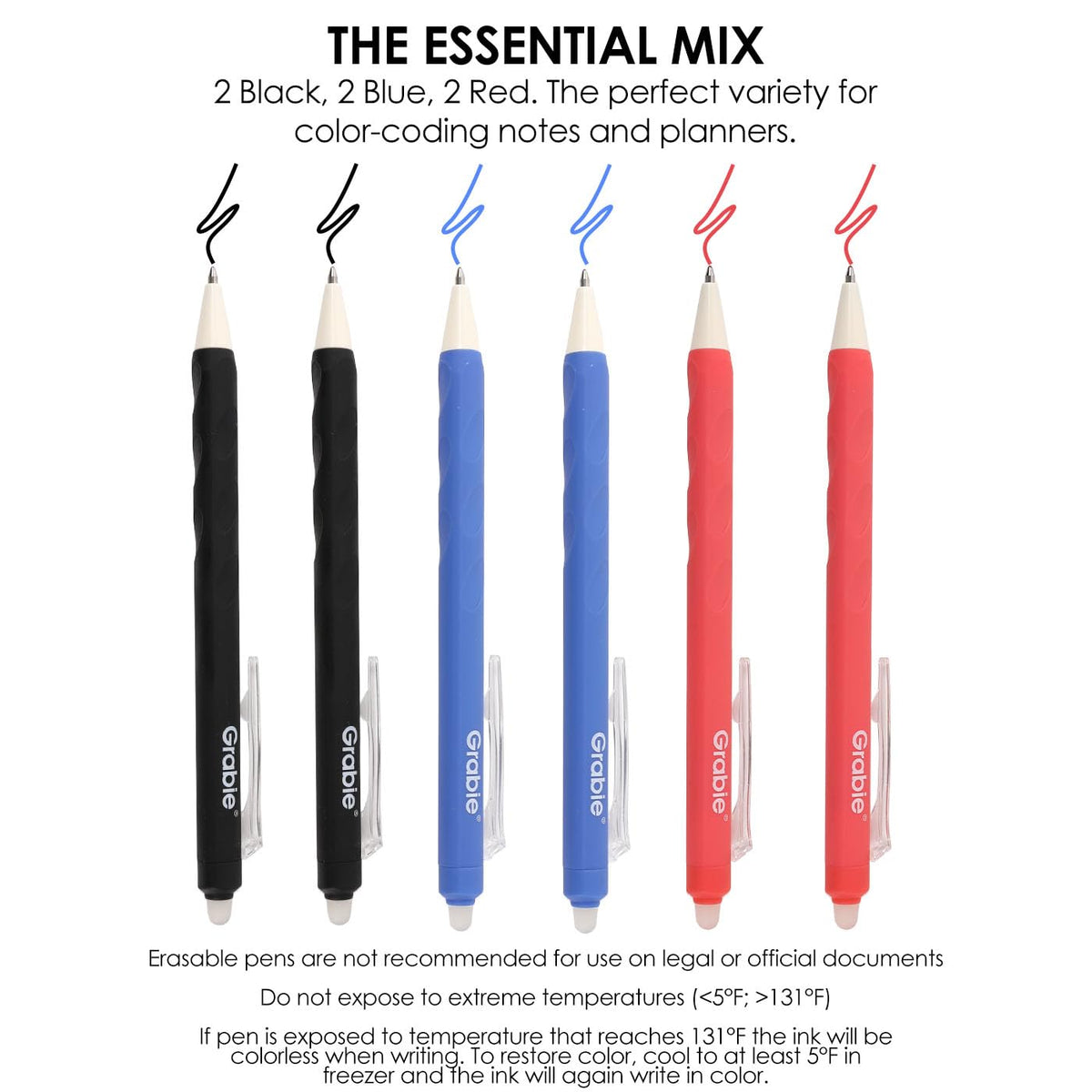 Grabie Erasable Gel Pens, 9 Medium Point 0.7 mm Pens, Classic Jansha Store