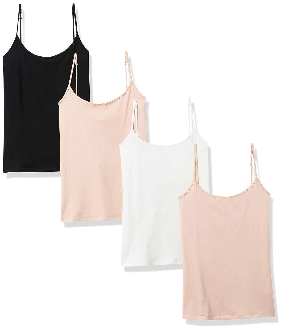 Women's slim-fit camisole shown hanging on a hanger against a white wall