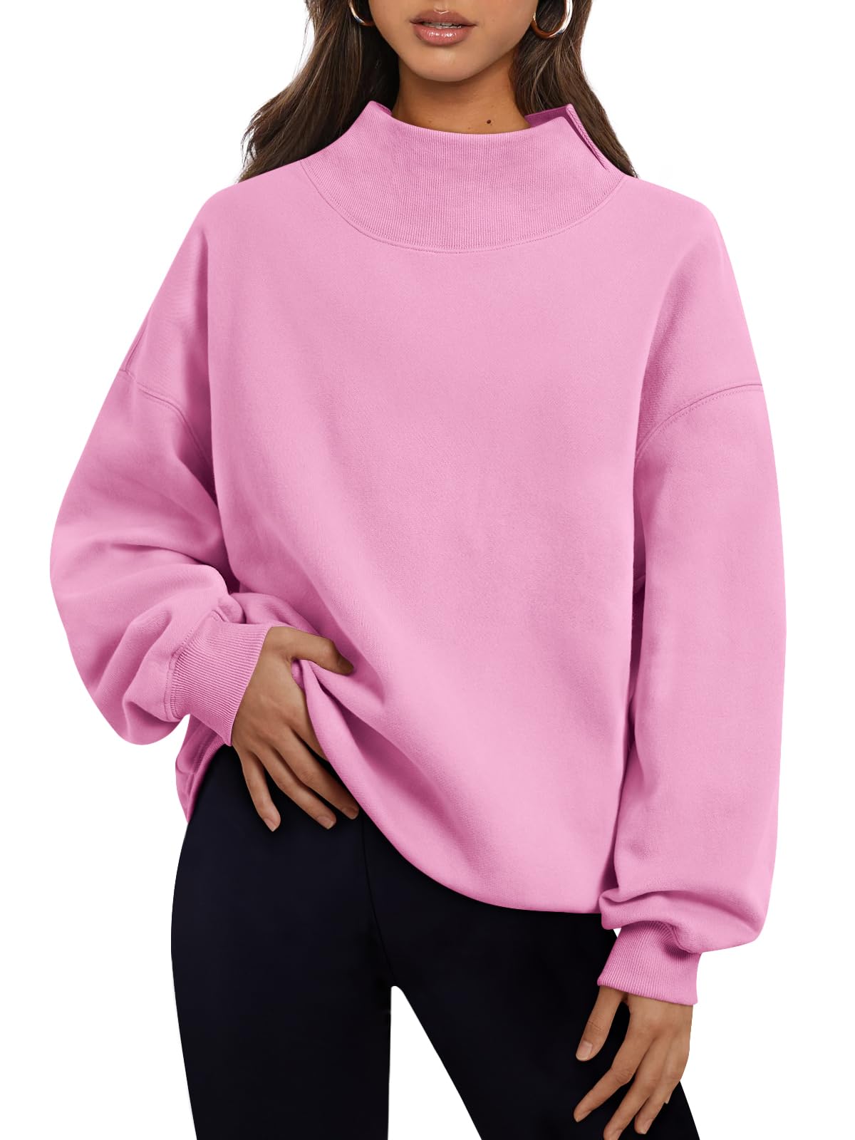 Trendy Queen Womens Mock Neck Sweatshirts Oversized Pullover Fall Outfits Jansha Store