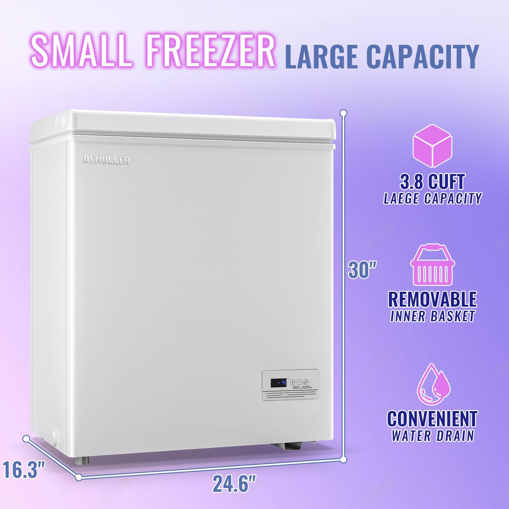 DEMULLER Chest Freezer 5.0Cubic Feet Deep Freezer Freestanding Freezers with 2 Removable Stainless Steel Basket, Mini Freezer Top Open Door Compact Freezer with Electronic Control 41℉ to -15℉BLACK Jansha Store