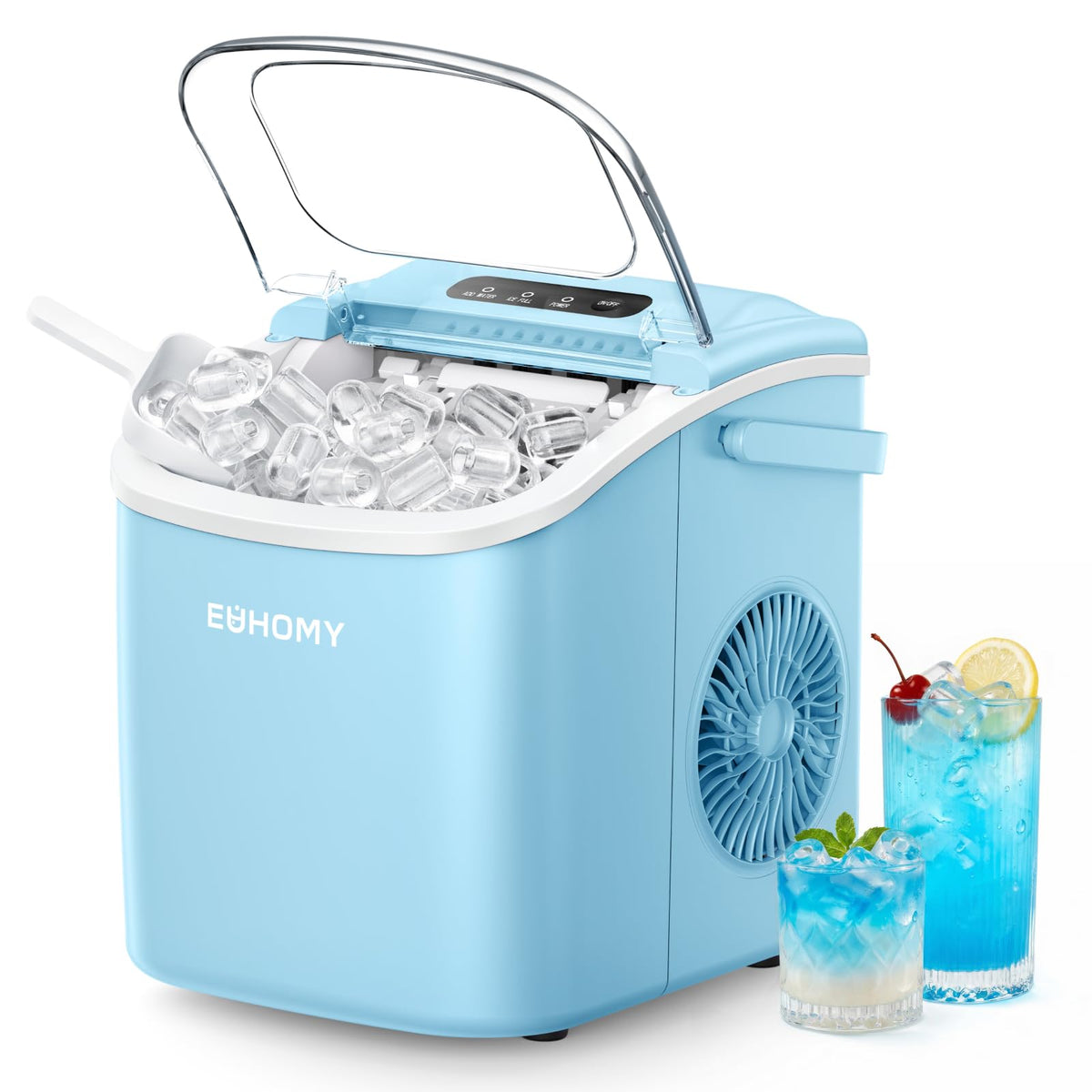 EUHOMY Countertop Ice Maker Machine with Handle, 26lbs in 24Hrs, 9 Ice Cubes Ready in 6 Mins, Auto-Cleaning Portable Ice Maker with Basket and Scoop, for Home/Kitchen/Camping/RV. (Black) Jansha Store