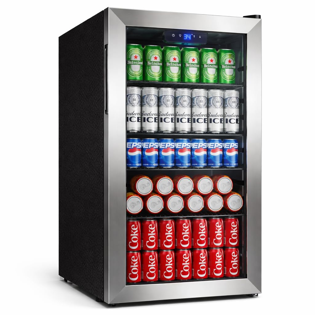 18L Beverage Refrigerator Cooler, 24-Can Mini Fridge with Glass Door Jansha Store