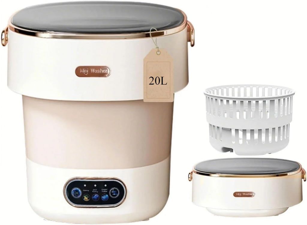 Portable Washing Machine with Spin Basket, Upgraded 20L Foldable Mini Washer【5-Min Wash・3-Min Spin・1-Year Free Replacement】Small Washing Machine for Travel, Dorms, RVs, Camping (Khaki) Jansha Store