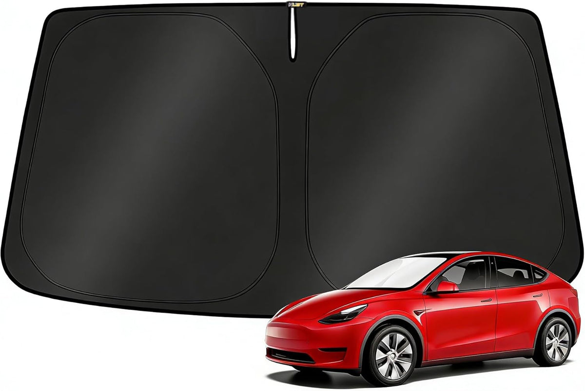 KUST Windshield Sun Shade for 2017-2026 Tesla Model Y/Model 3 Sunshade Accessories (Fit 2025-2026 Model Y Juniper / 2024 Model 3 Highland) Upgraded Foldable Sunshade, Blocks UV Rays Keep Car Cool Jansha Store