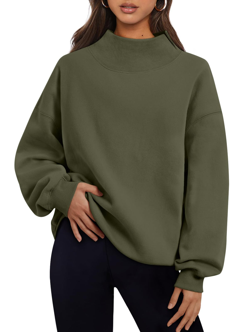 Trendy Queen Womens Mock Neck Sweatshirts Oversized Pullover Fall Outfits Jansha Store