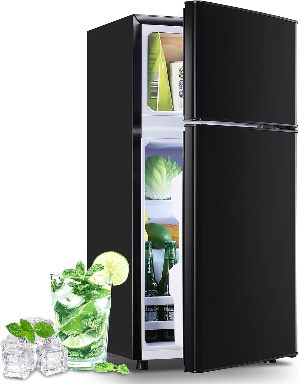 DEMULLER 2.4 Cu.Ft Small Refrigerator with Freezer Mini Fridge Removable Plastic Shelves Ideal for Apartment,Dormitory Black Jansha Store