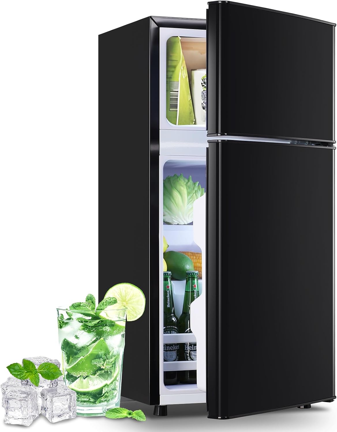 DEMULLER 2.4 Cu.Ft Small Refrigerator with Freezer Mini Fridge Removable Plastic Shelves Ideal for Apartment,Dormitory Black Jansha Store