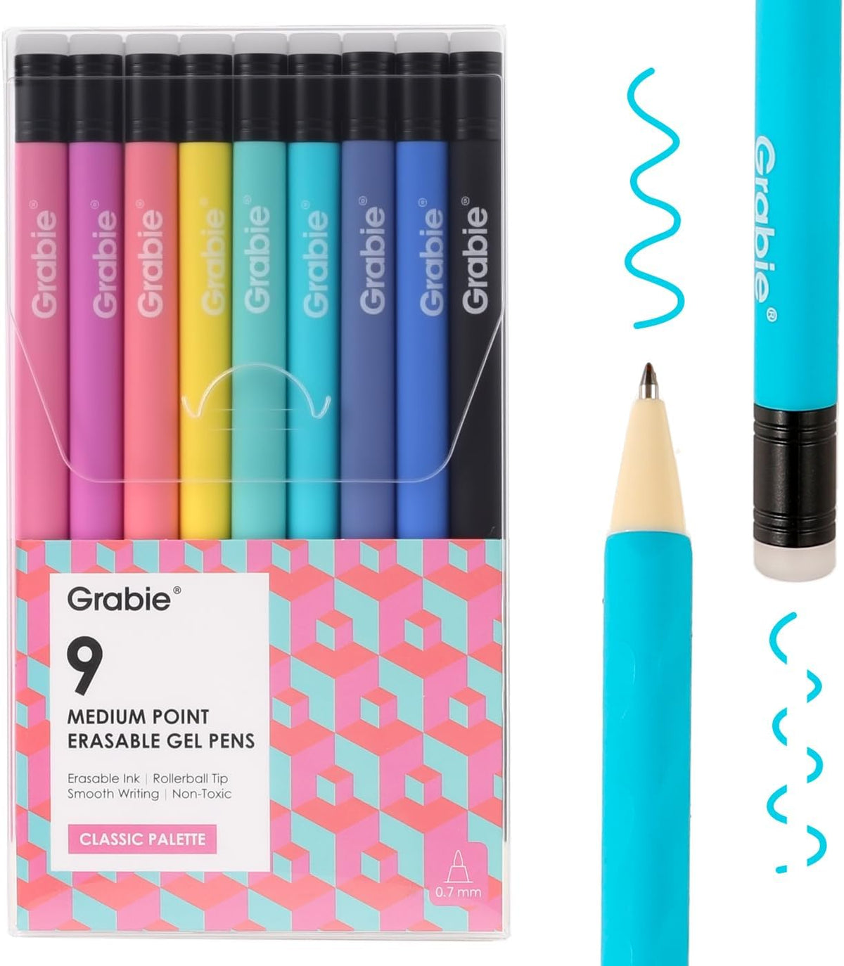 Grabie Erasable Gel Pens, 9 Medium Point 0.7 mm Pens, Classic Jansha Store