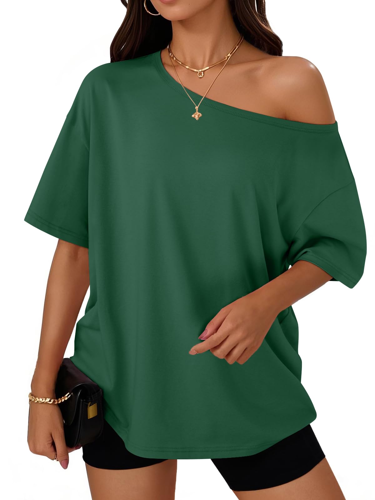 Trendy Queen Womens Off the Shoulder Tops Oversized Summer T-Shirts 2026 Jansha Store