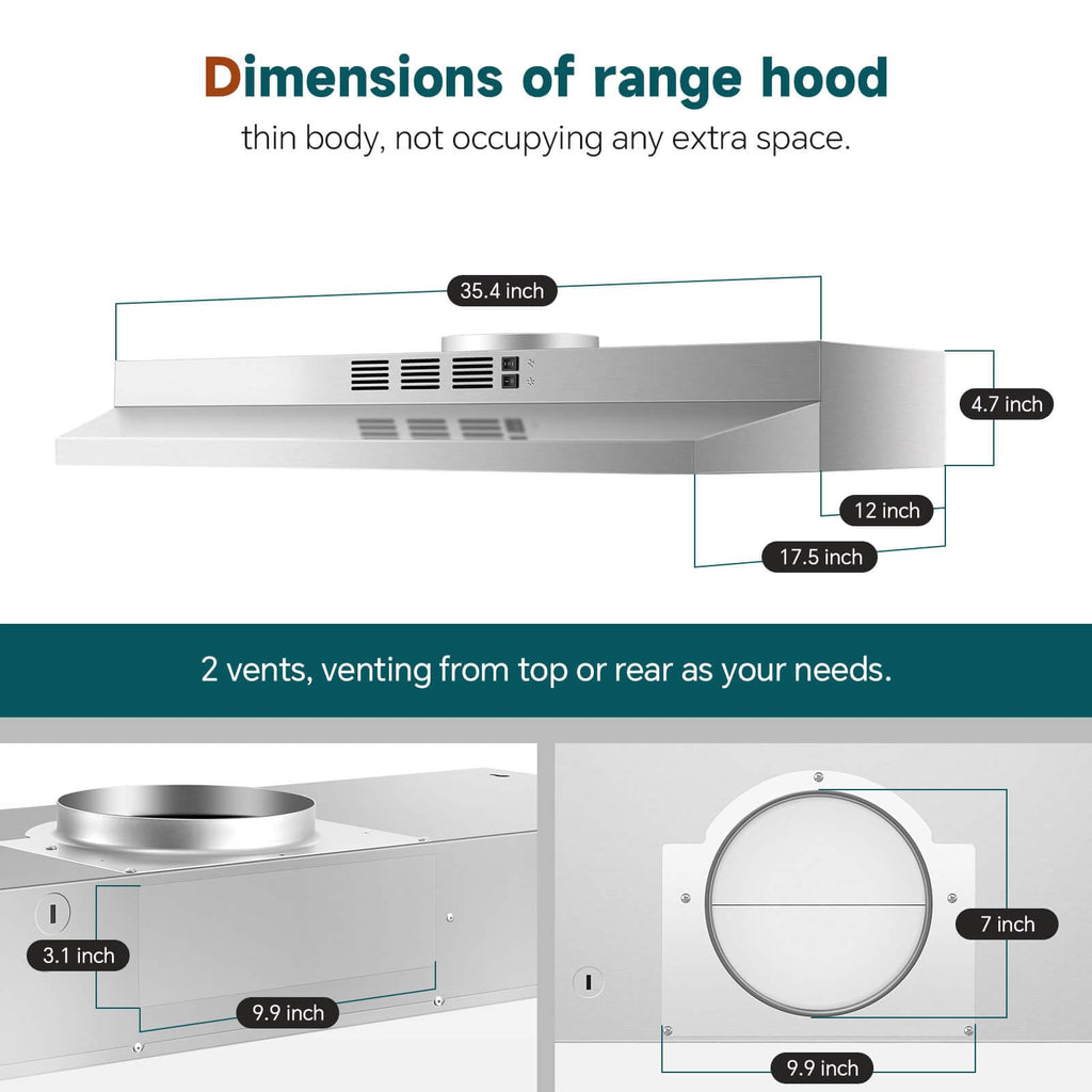 SNDOAS Range Hood 30 inch Under Cabinet, Ducted/Ductless Convertible Kitchen Hood, Stainless Steel Vent Hood with LED Light,Under Cabinet Hood with 2 Speed Exhaust Fan,Black Jansha Store