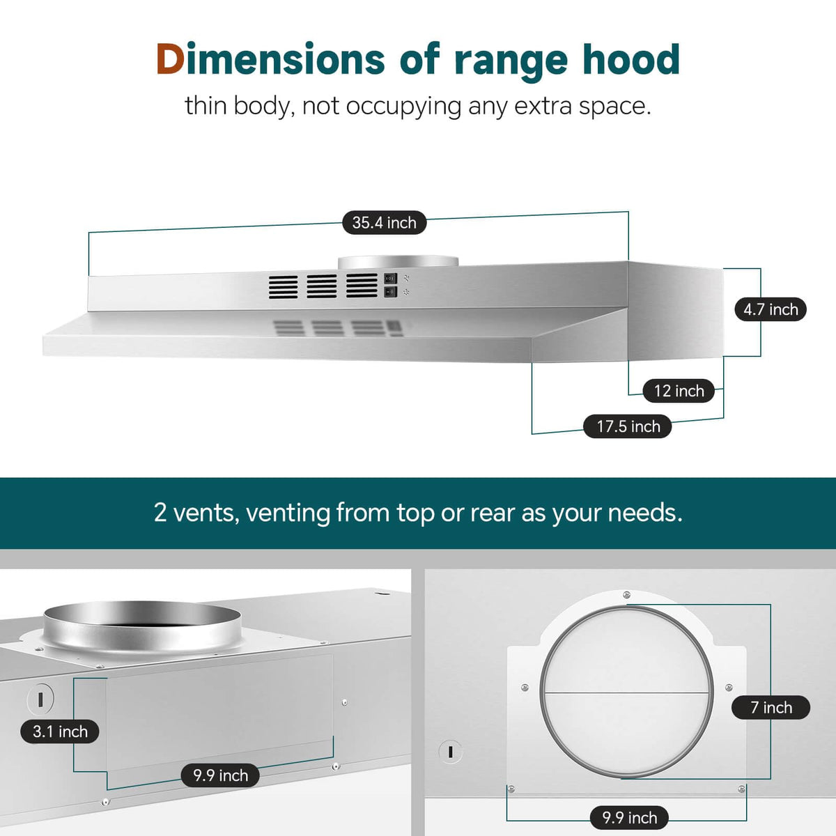 SNDOAS Range Hood 30 inch Under Cabinet, Ducted/Ductless Convertible Kitchen Hood, Stainless Steel Vent Hood with LED Light,Under Cabinet Hood with 2 Speed Exhaust Fan,Black Jansha Store