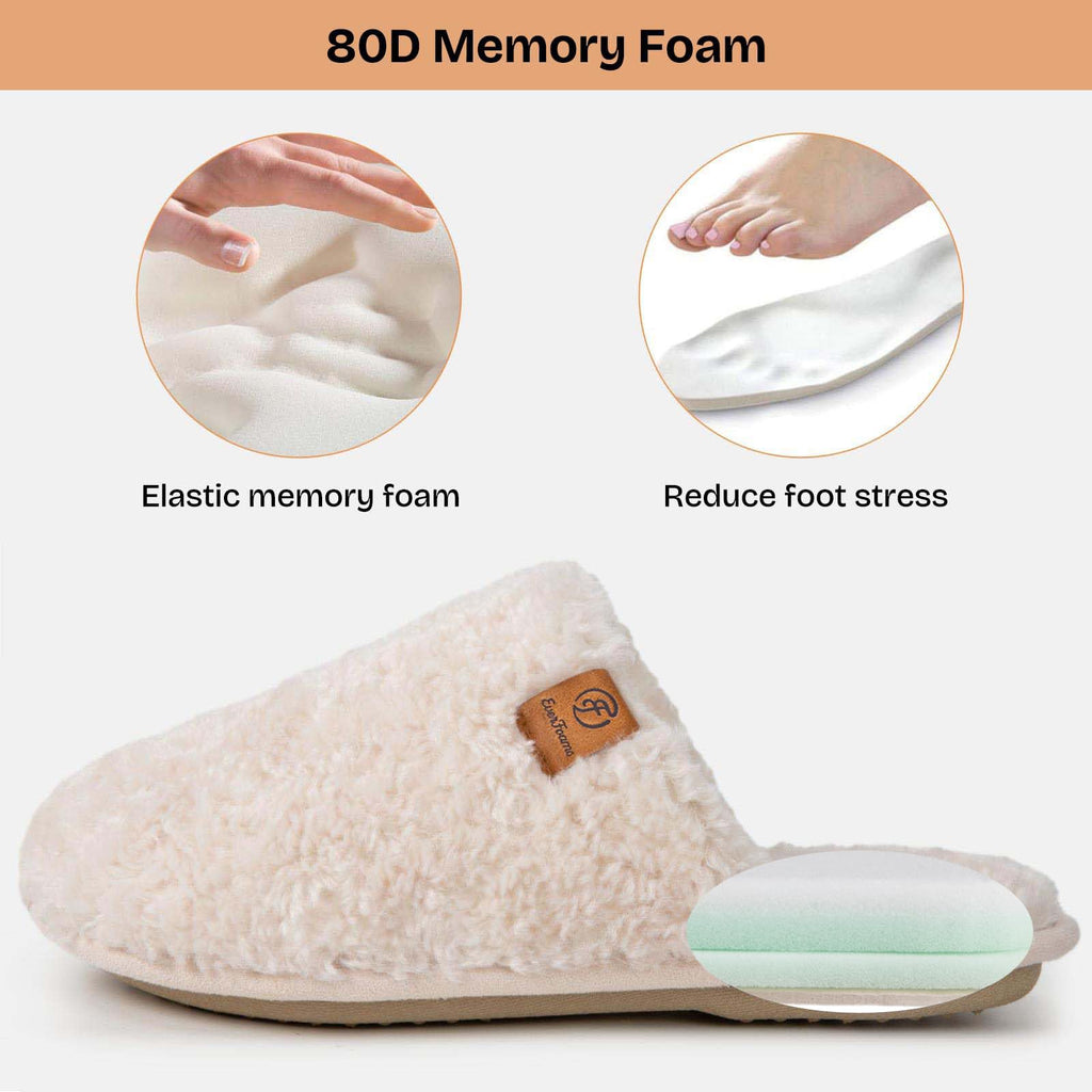 Women's fuzzy slippers shown from the side with soft rounded silhouette