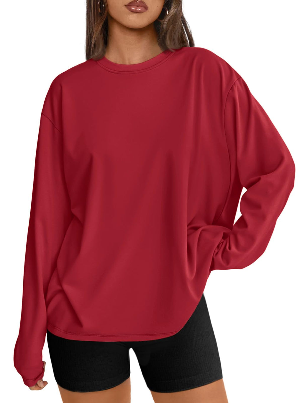 Trendy Queen Womens Oversized Long Sleeve Shirts Fall Tops 2026 Basic Tees Jansha Store