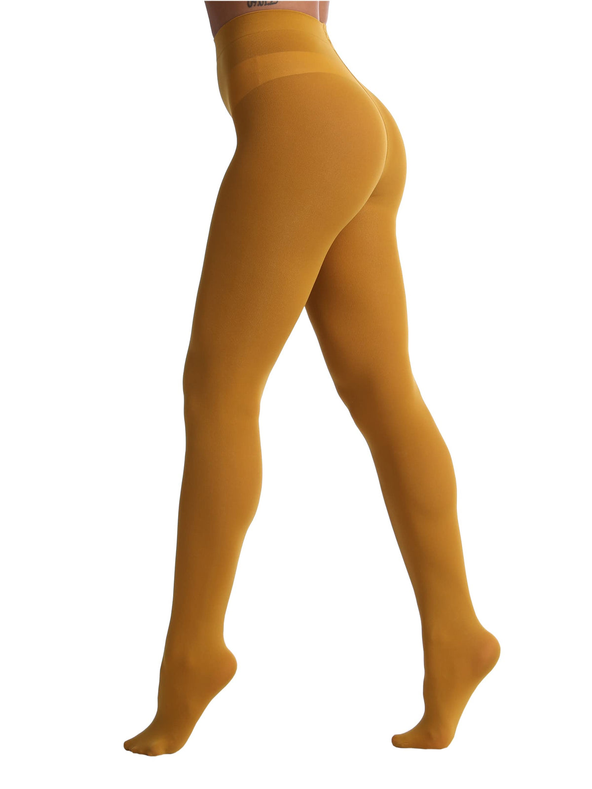 Black 80 den tights laid out flat, full length from waist to toe