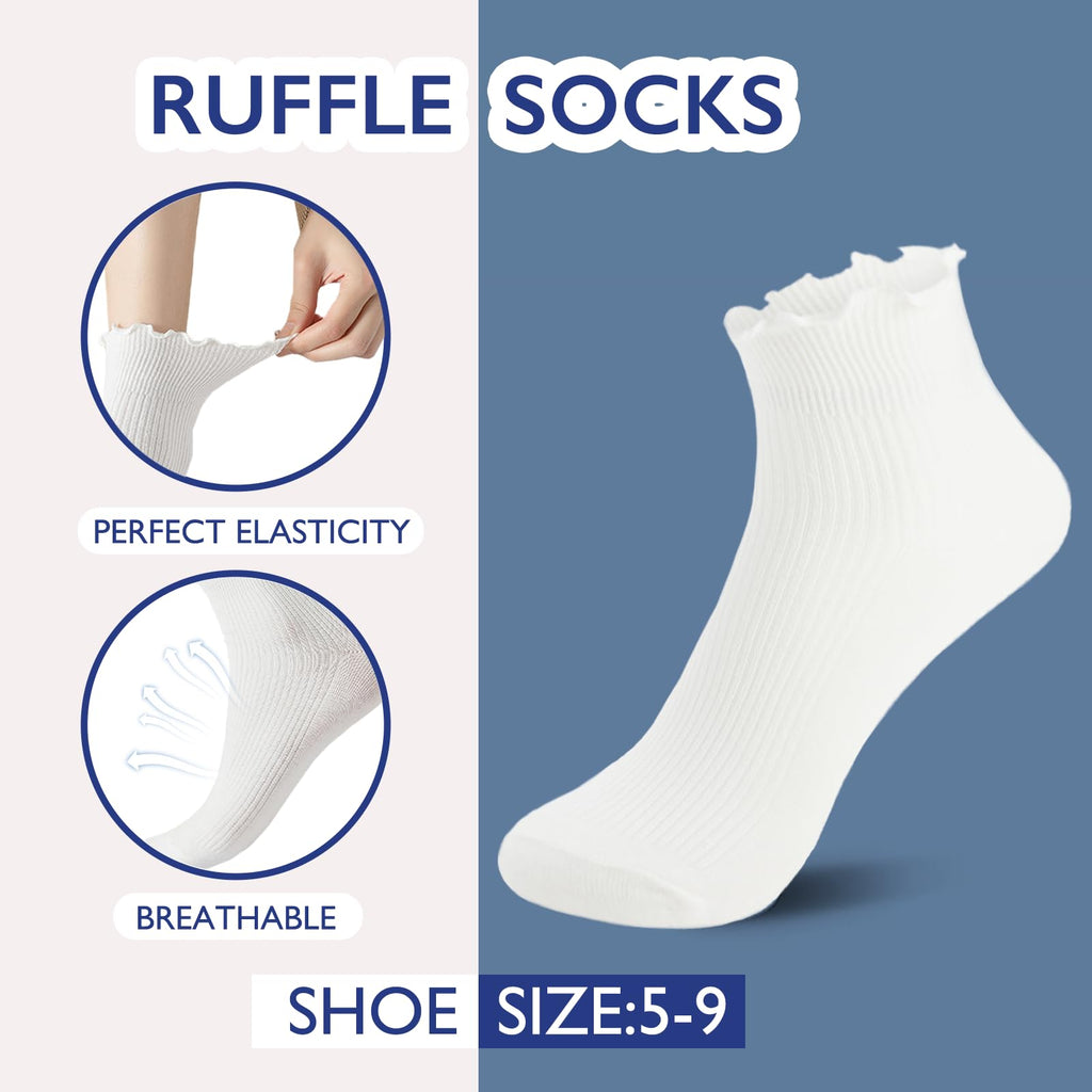 Hstyle 6 Pairs of Ruffle Socks Women, Cute Ruffle Ankle Socks Jansha Store