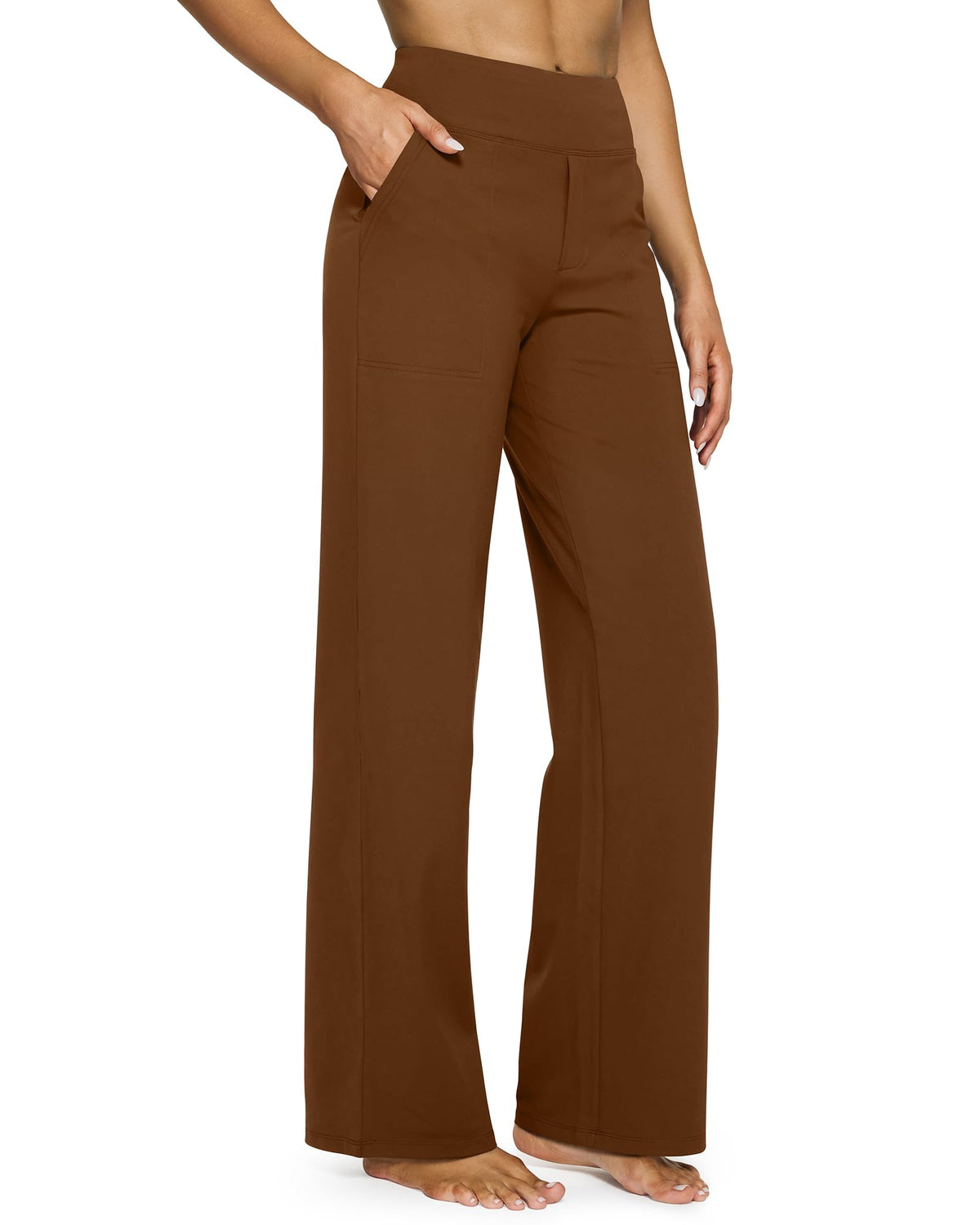 High waisted wide leg yoga pants with pockets, front view