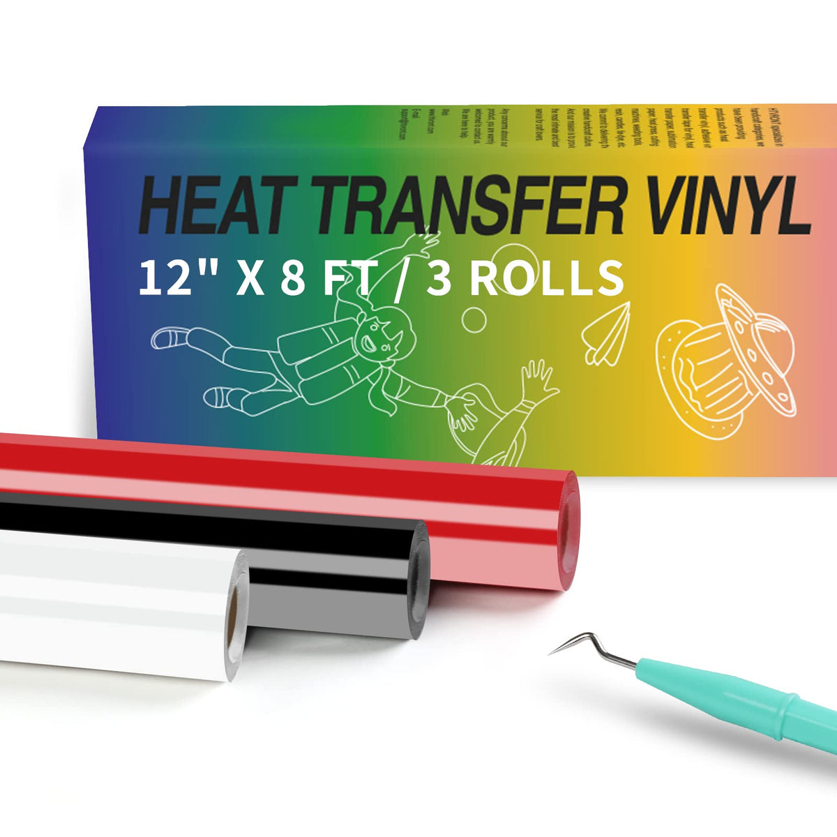 HTVRONT HTV Roll Heat Transfer Vinyl - 12" x 8ft White HTV Vinyl for Shirts Jansha Store