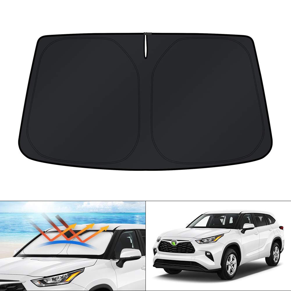 KUST Windshield Sun Shade for 2017-2026 Tesla Model Y/Model 3 Sunshade Accessories (Fit 2025-2026 Model Y Juniper / 2024 Model 3 Highland) Upgraded Foldable Sunshade, Blocks UV Rays Keep Car Cool Jansha Store