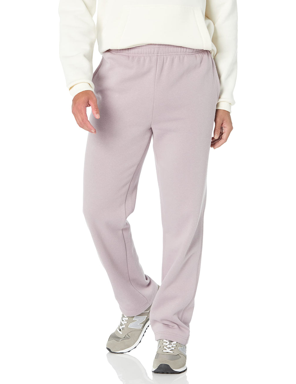 Men's fleece open bottom sweatpants in dark grey, shown full length from the front