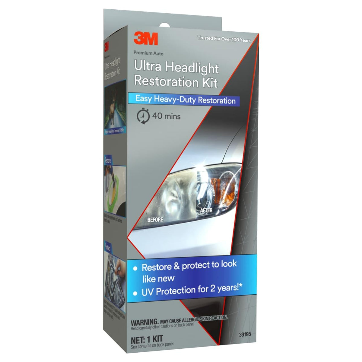 3M Ultra Headlight Restoration Kit, Contains Masking Tape, Light Sanding Discs, Wax Protectant and More, Use on Plastic Lenses Headlights, Taillights and More, Easy Heavy-Duty Restoration (39195) Jansha Store
