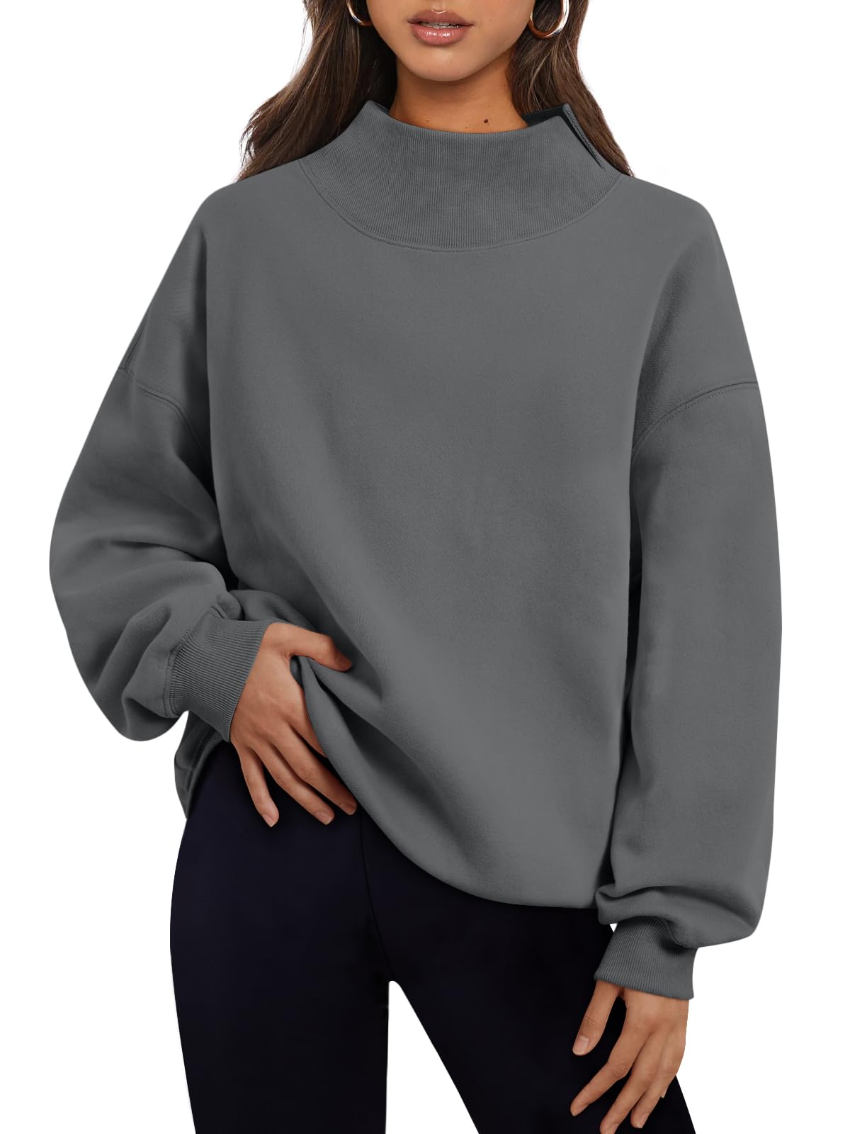 Trendy Queen Womens Mock Neck Sweatshirts Oversized Pullover Fall Outfits Jansha Store