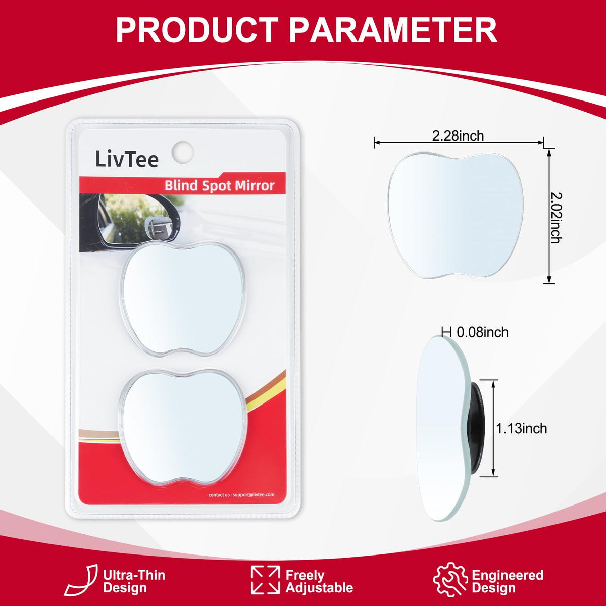 LivTee Blind Spot Mirror, 2" Round HD Glass Frameless Convex Rear View Mirrors Exterior Accessories with Wide Angle Adjustable Stick for Car SUV and Trucks, Pack of 2 Jansha Store
