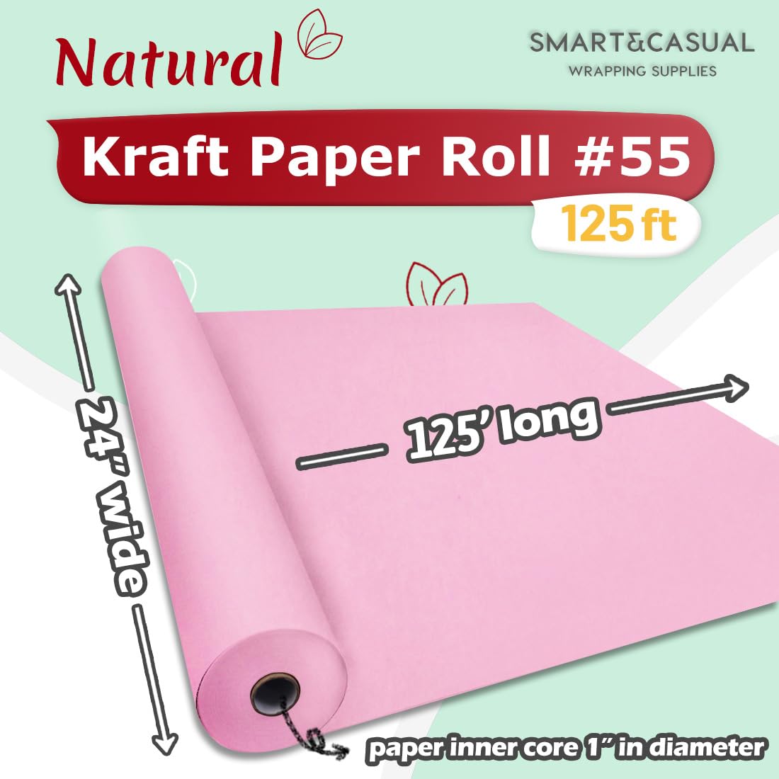 SMART&CASUAL 36" x 1,500" (125') Brown Kraft Craft Paper Roll for Gift Wrapping Bulletin Board Bouquet Flower Art Packing Parcel Table Covering 70GSM 50LB (Brown, 36" x 125') Jansha Store