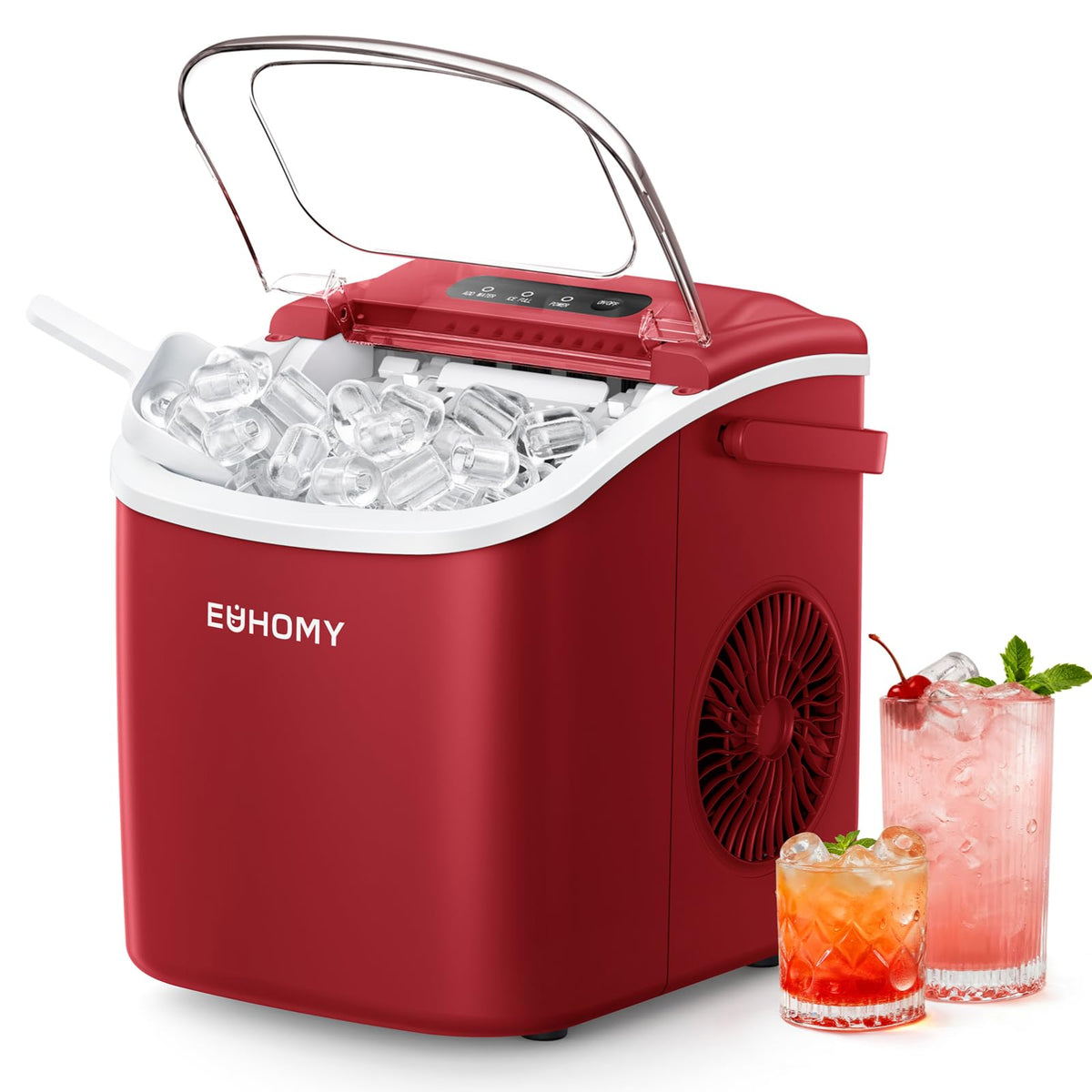 EUHOMY Countertop Ice Maker Machine with Handle, 26lbs in 24Hrs, 9 Ice Cubes Ready in 6 Mins, Auto-Cleaning Portable Ice Maker with Basket and Scoop, for Home/Kitchen/Camping/RV. (Black) Jansha Store