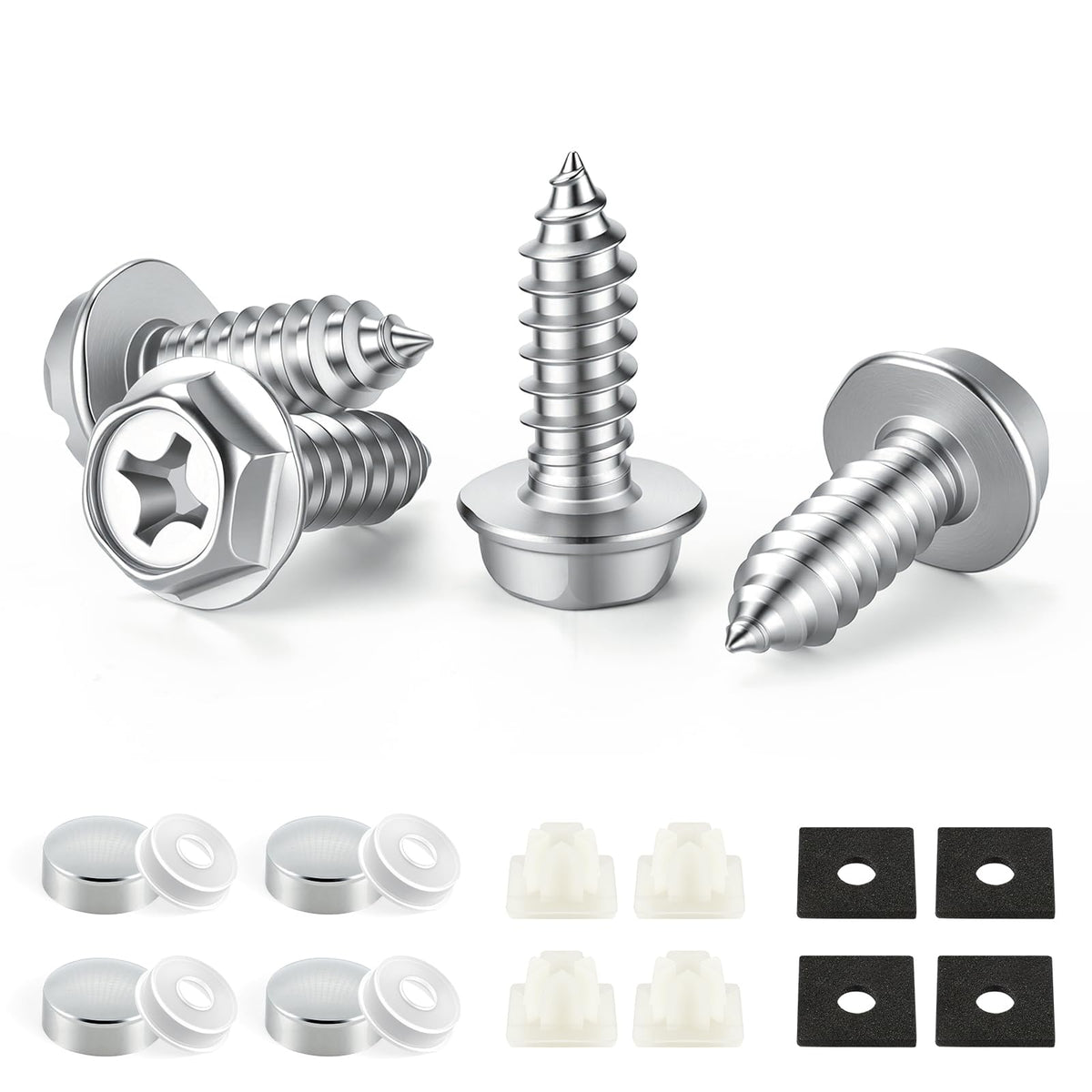 LivTee Rustproof License Plate Screws for Securing License Plates Frames and Covers on Cars and Trucks, 4 Sets Premium Stainless Steel Self Tapping Mounting Bolts (Black Zinc Plated) Jansha Store