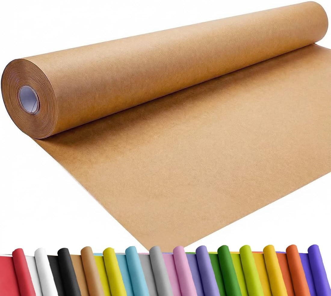 SMART&CASUAL 36" x 1,500" (125') Brown Kraft Craft Paper Roll for Gift Wrapping Bulletin Board Bouquet Flower Art Packing Parcel Table Covering 70GSM 50LB (Brown, 36" x 125') Jansha Store