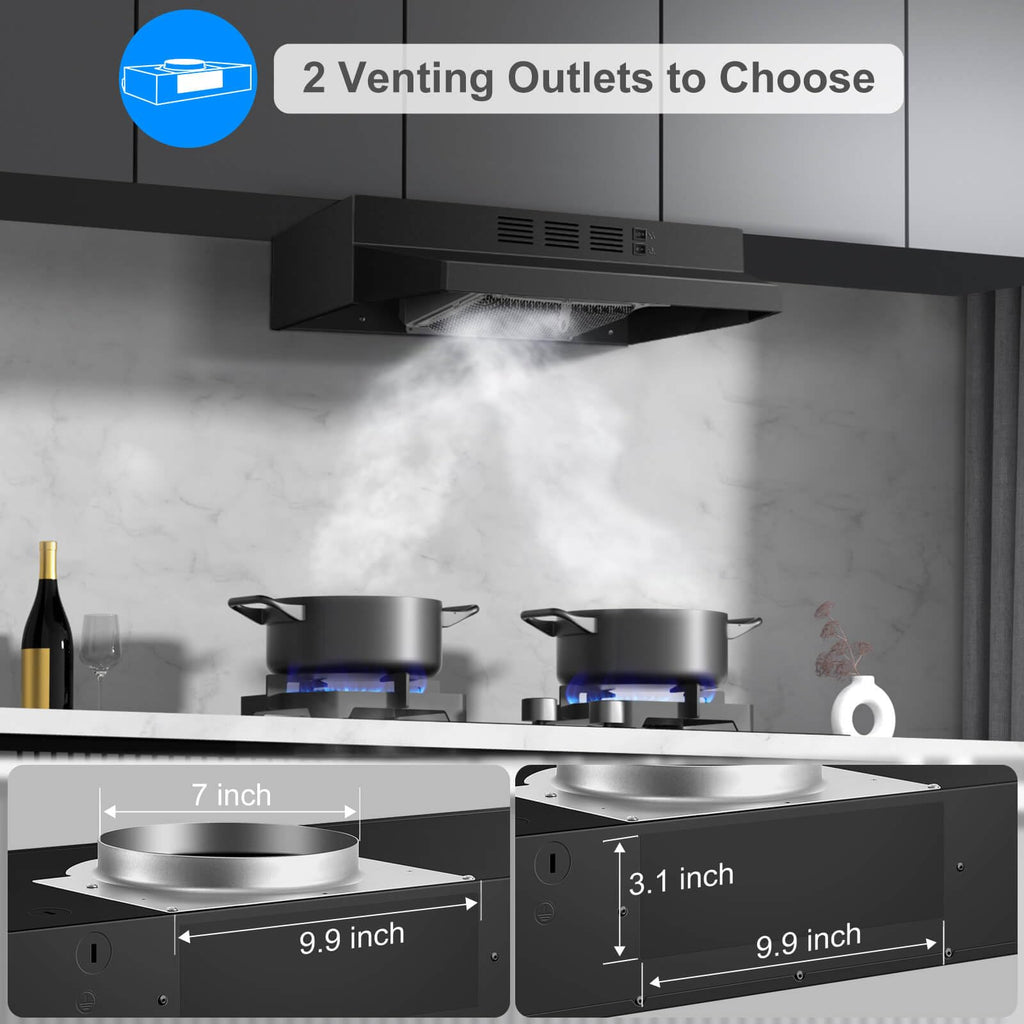 SNDOAS Range Hood 30 inch Under Cabinet, Ducted/Ductless Convertible Kitchen Hood, Stainless Steel Vent Hood with LED Light,Under Cabinet Hood with 2 Speed Exhaust Fan,Black Jansha Store