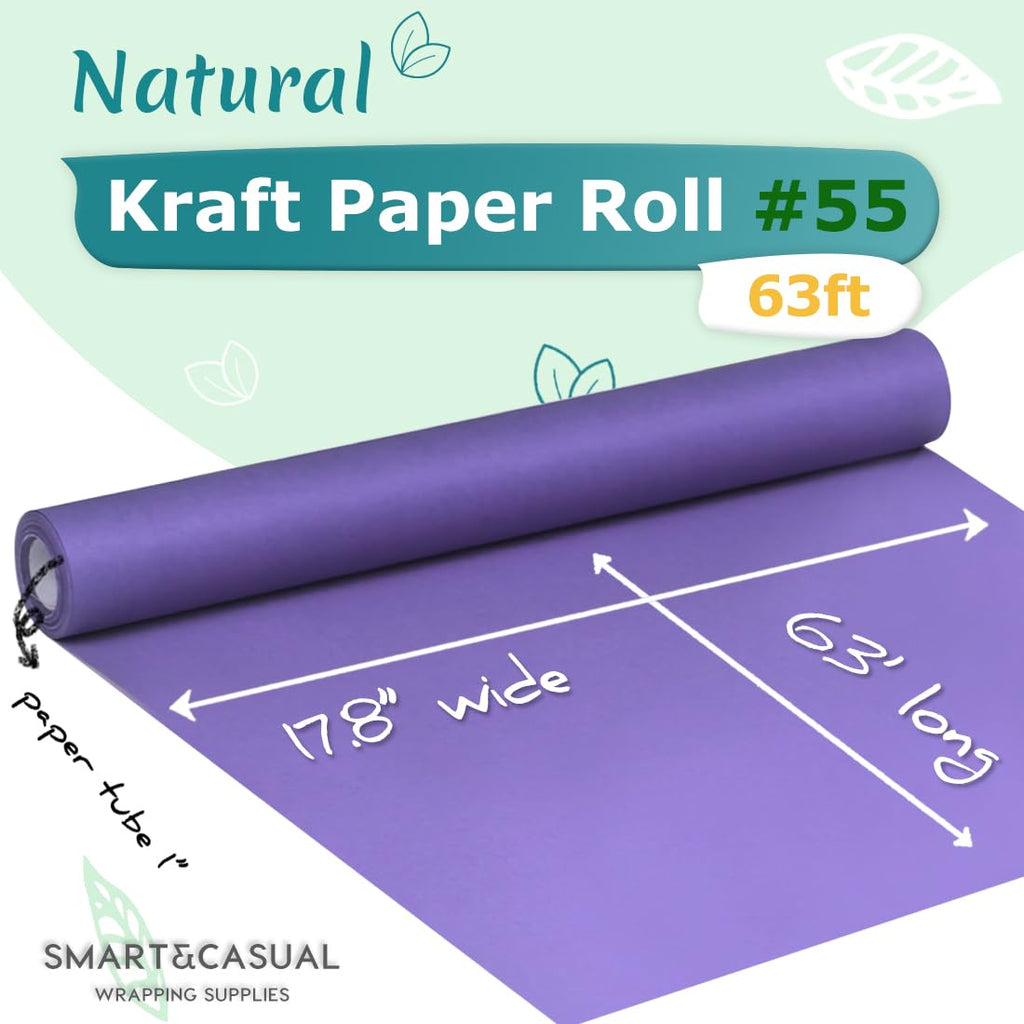 SMART&CASUAL 36" x 1,500" (125') Brown Kraft Craft Paper Roll for Gift Wrapping Bulletin Board Bouquet Flower Art Packing Parcel Table Covering 70GSM 50LB (Brown, 36" x 125') Jansha Store