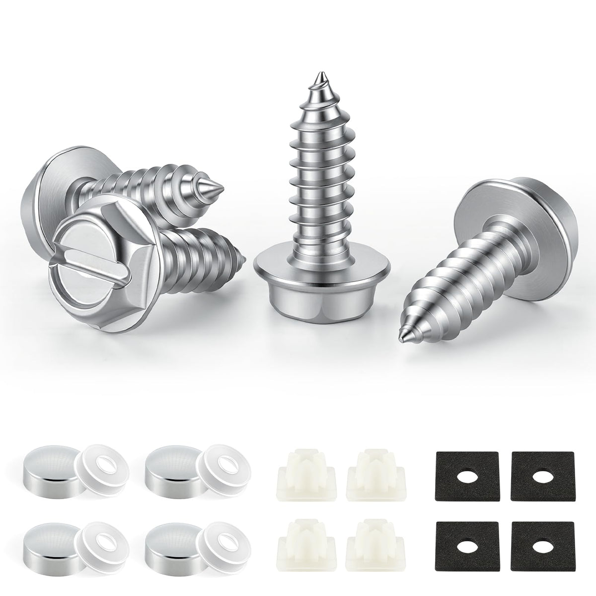 LivTee Rustproof License Plate Screws for Securing License Plates Frames and Covers on Cars and Trucks, 4 Sets Premium Stainless Steel Self Tapping Mounting Bolts (Black Zinc Plated) Jansha Store
