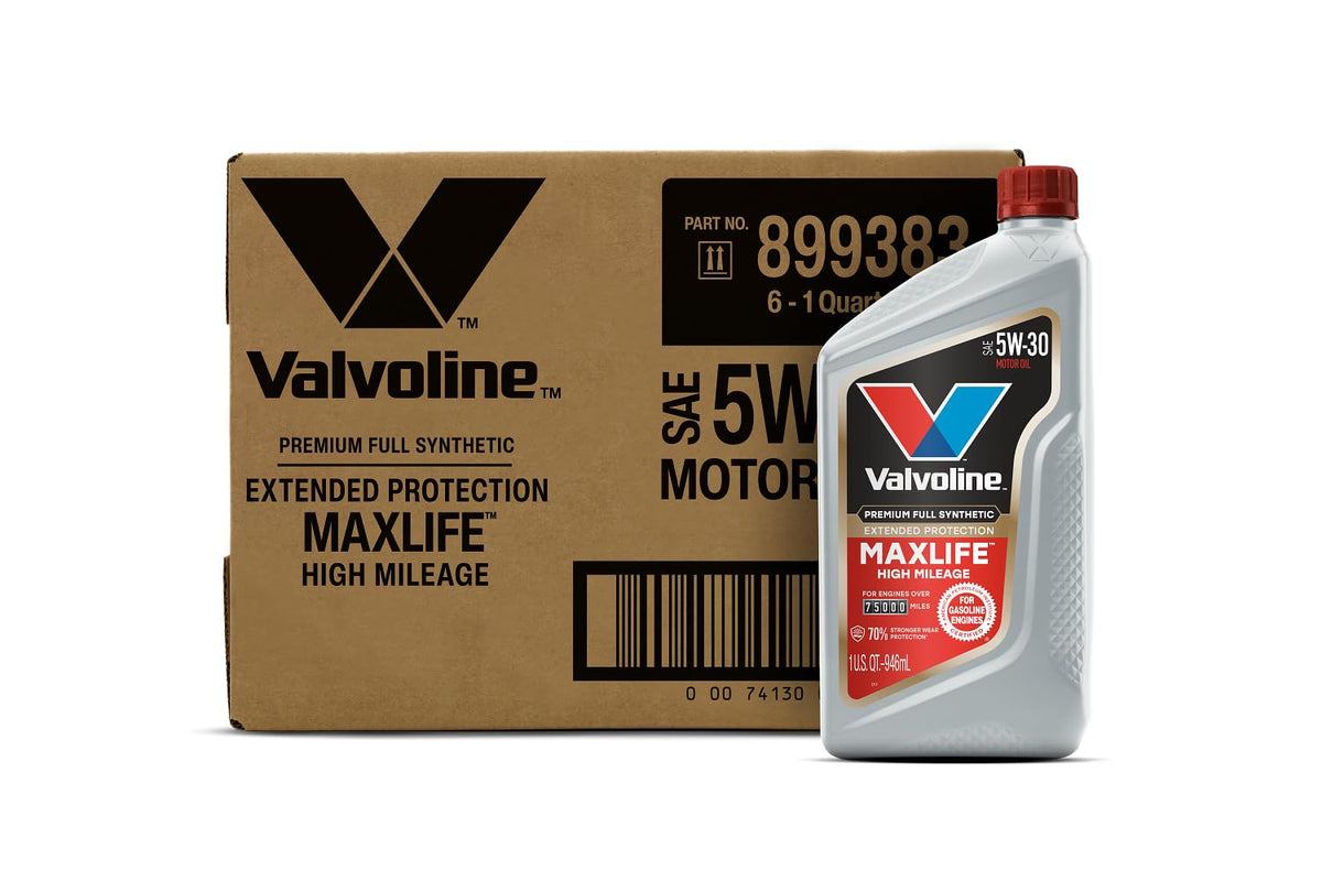 Motor oil jug label highlighting seal conditioners for high mileage engines