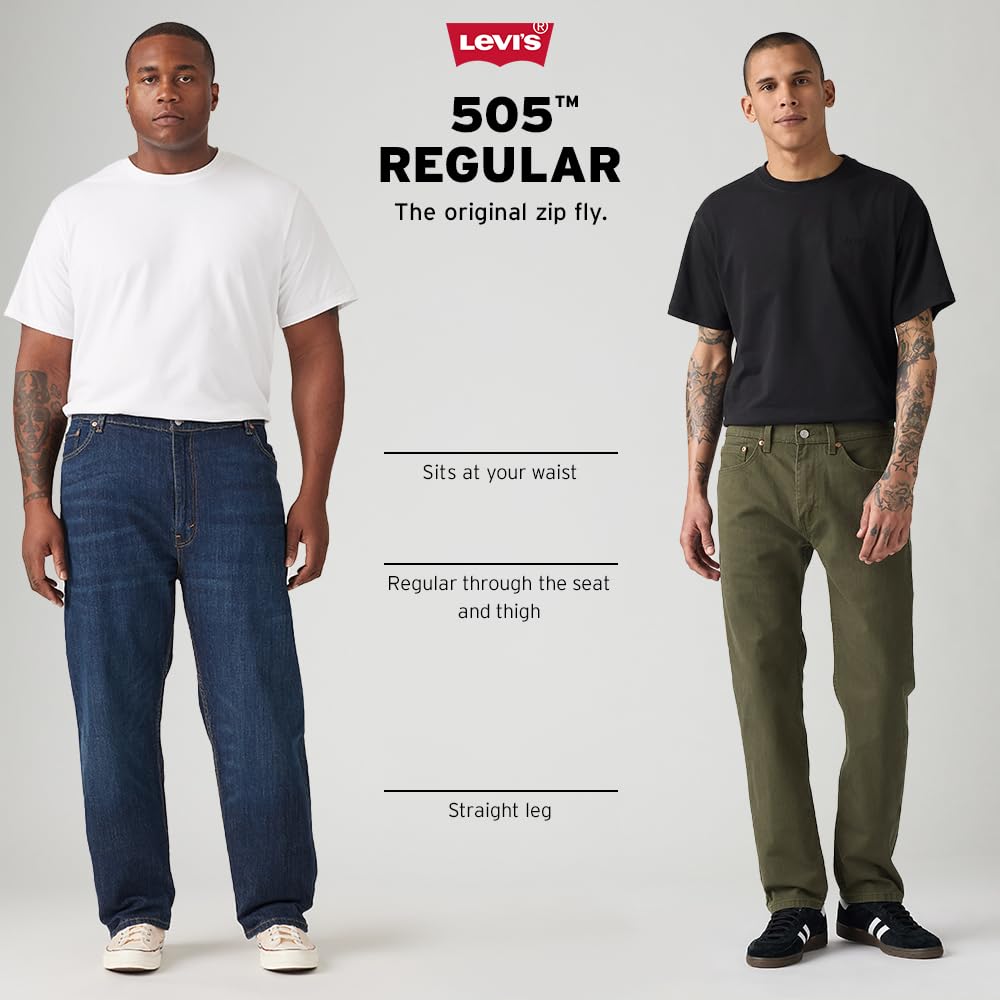 Men's 505 regular fit jeans in dark blue, detail of the button and zipper fly