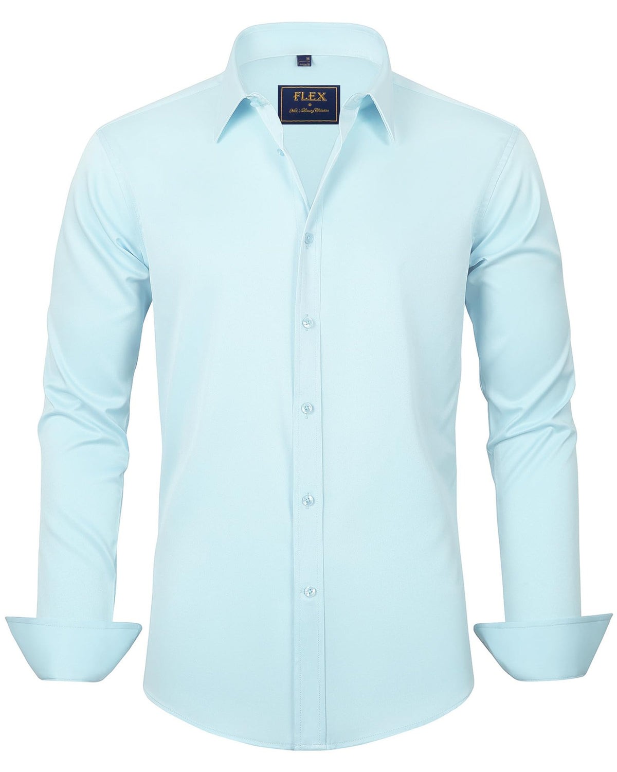 Men's business casual shirt chest pocket area and button detail in a close-up