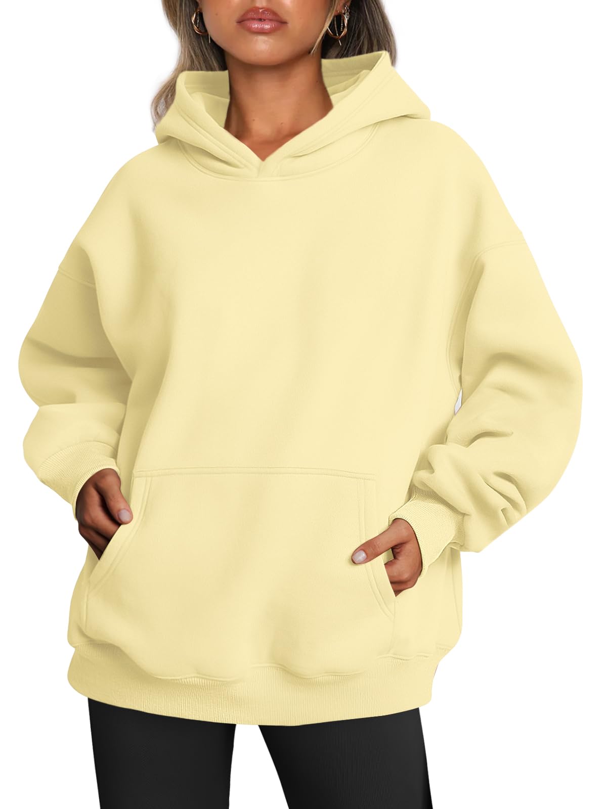Detail shot of the kangaroo pocket on the front of the women's sweatshirt