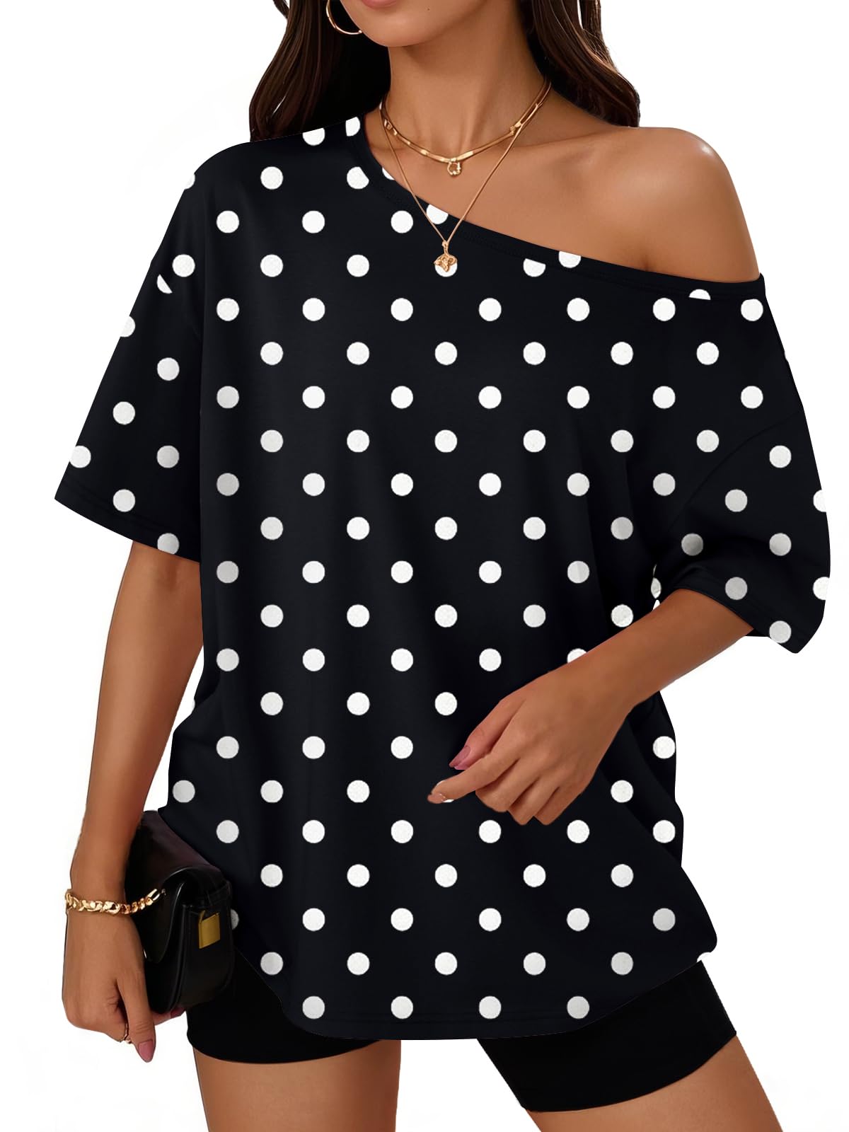 Trendy Queen Womens Off the Shoulder Tops Oversized Summer T-Shirts 2026 Jansha Store