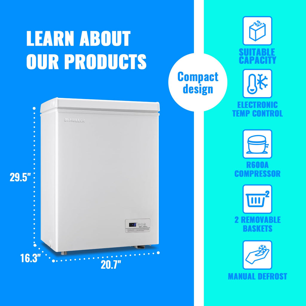 DEMULLER Chest Freezer 4.0 CU. FT Ultra-low Temperature Deep Freezers (Down to -12 ℉) with TWO Removable Baskets Accurate Display of Cabinet Temp Freestanding Black Jansha Store