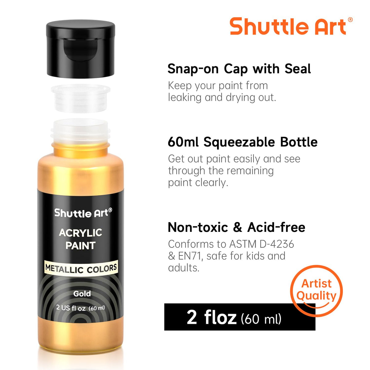 Shuttle Art Acrylic Paint, 36 Colors Acrylic Paint Set with Brushes & Palette, 2oz/60ml Bottles, Rich Pigments Non-toxic for Artists Kids & Adults, Painting on Canvas Rocks Ceramic Wood Jansha Store